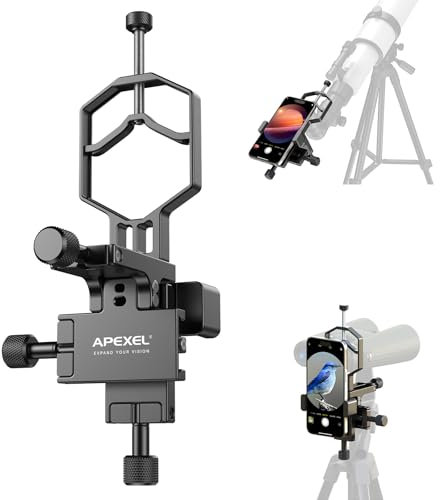 APEXEL 3-Achsen Metall Teleskop Handy Adapter ohne Fernauslöser, XYZ-Achsen Hochpräzisions Fotoadapter Kompatibel mit Ferngläs, Monokular und Mikroskop, Teleskop Adapter für Alle Smartphones