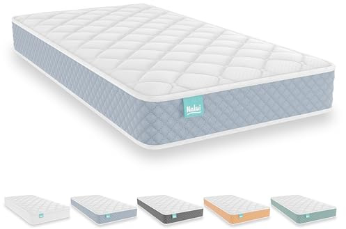 Nalui - Colchón Cuna Viscoelástico 120 x 60 cm Baby One Núcleo HR Adapt Foam, Tejido 3D Transpirable y Tejido Strech Hipoalergénico, Certificado Oeko-Tex® | Hecho en España. Altura ±12cm, Azul
