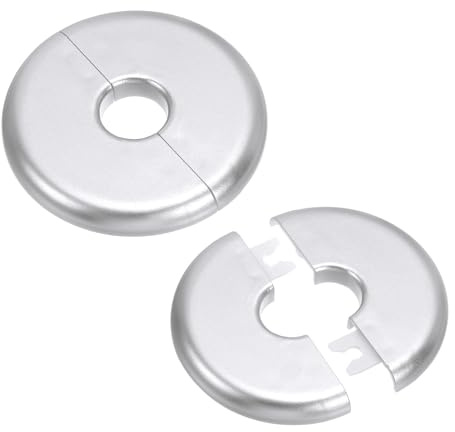 PATIKIL Wall Split Flange 0.65 (16.5mm),2 Pcs ABS Round Self-Adhesive Escutcheon Plate Buckles Water Pipe Covers for Kitchen Bathroom Arm Pipe Faucet Decoration, Silver