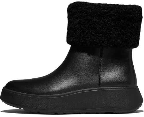 Fitflop Botines de piel con cremallera y cuello de oveja F-Mode para mujer, Todo negro., 41 EU