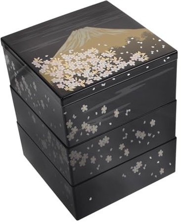 MAGICLULU Caja De Bento Japonesa Estilo Tradicional Caja Para Sushi De Tapa Para Almuerzos y Aperitivos Diseño Fuji y Dorado