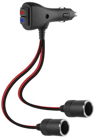 RIIEYOCA Répartiteur Allume-Cigare 12V avec Interrupteur Indépendant, 1 Mâle avec Interrupteur vers 2 Femelles Câble D'extension Adaptateur Allume-Cigare Double avec Fusible 15A (0,3 m / 1 ft)