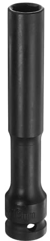 Sourcing Map Deep Thin Wall Impact 13mm Metric 6 Point Socket With 1/2 Square Drive - 5 Extra Long Phosphated CR-V Steel Industrial Grade Spindle Axle Nut, Black