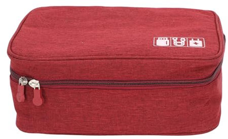 Data Cable Charger Bag, Electronics and Camera Accessories Bag, Large Capacity Portable Electronic Accessory Storage Case for Mobile HDD Laptop Power Cord (Burgundy)