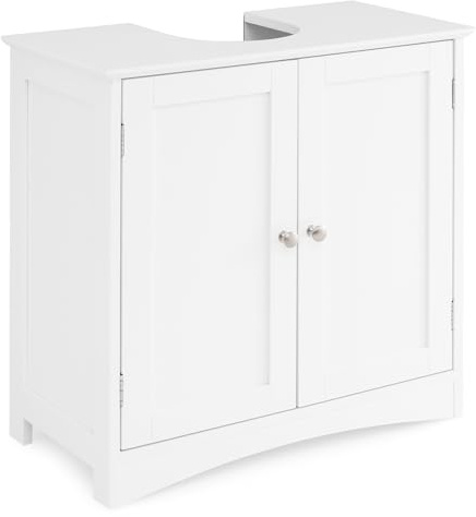 COSTWAY Meuble sous Lavabo de Salle de Bain avec Placard à 2 Portes, Œillet L19 x P22 cm, sous Vasque, Économiseur d'Espace, Blanc