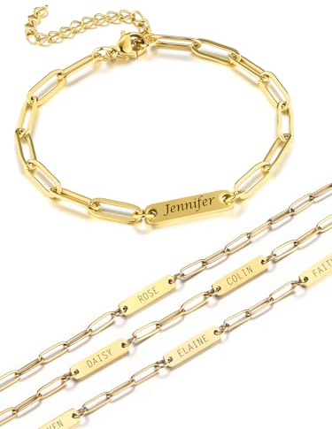 JSDDE Personalisiertes armband mit Gravur Edelstahl Damen Armband ID Gliederarmband Namenarmband Freundschaftsarmband für Damen, Frauen, Mädchen