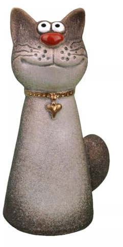 Generisch Zaunhocker Katze 19 x 8,5cm Pfahlhocker Zauntier Gartendeko Figur Gartenfigur aus Steingut (Lucky)