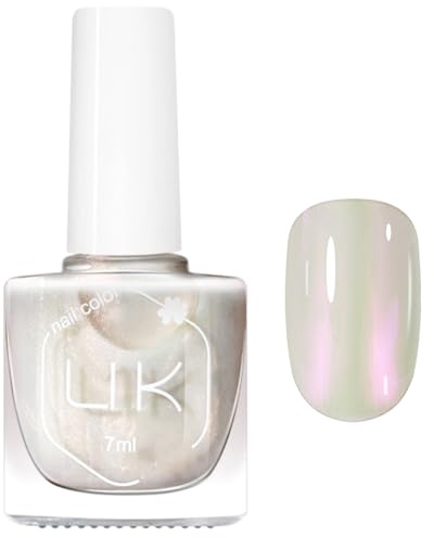 Perlmutt 7ML Weißer Nagellack Aurora, Iridescent Shimmer Mermaid Nageldesign - Glitzer Schnell trocknender Kein Aushärten erforderlich Einfach aufzutragender Nagellack für Frauen (Weiße Perle)