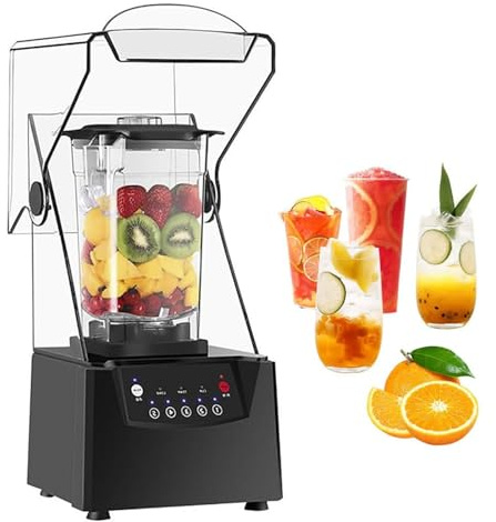 Frullatore commerciale for frullati, frullatore elettrico da 1,8 l, 17000 giri/min, tritaghiaccio con schermo insonorizzante, 5 velocità, for cucina, latte, tè, caffè, dessert, tempo libero, negozio