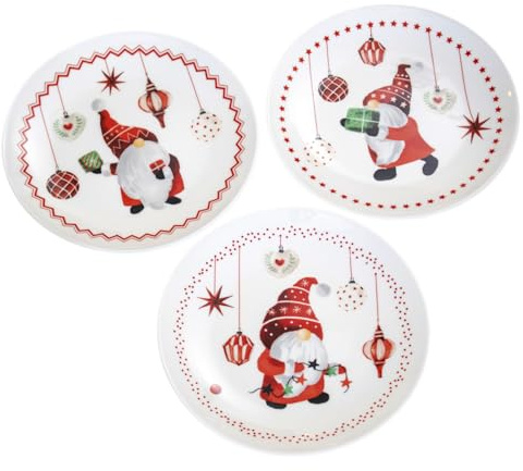 Set of 6 Christmas Gonk Print Side Plates 20cm Ceramic Xmas Gnome Kitchen Table