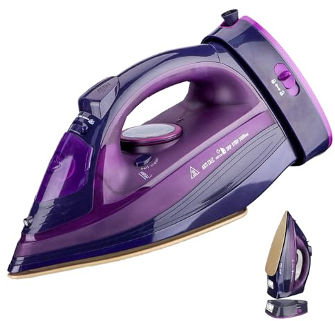 Fer à repasser à vapeur sans fil 2400 W - Semelle en céramique Powersteam Ultra - Fonction auto-nettoyage et pulvérisation d'eau - Système anti-gouttes - Fer à vapeur - Arrêt automatique (violet 1)