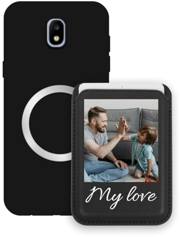 Sunrive personalisierter für MagSafe Wallet mit Hülle kompatibel mit Samsung Galaxy J5 2017 – Handy Kartenhalter mit Standfunktion zum Ansehen von Videos, mit Foto oder Text personalisierbar