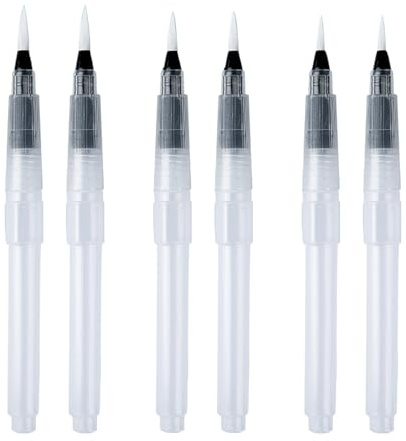 6 Pcs Watercolour Brush Pens Set, Portable 150mm Water Brush Pen Set with Refillable Reservoir, Professional Pointed Watercolour Paint Brushes for Oil Acrylic Painting Sketching