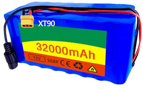 12V 32Ah E-Bike Akku Hoverboard-Ersatzakku 3S8P Batterie Eingebauter BMS Akku Für Motormodifizierungs-Kits für 500W Elektroroller Elektrofahrrad Motor XT90,12V 32Ah