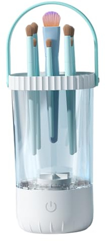 Pulitore per pennelli per cosmetici Pulitore per pennelli per trucco elettrico portatile trasparente con manico per tutte le dimensioni di Pulizia e conservazione di cosmetici, trucco, spazz