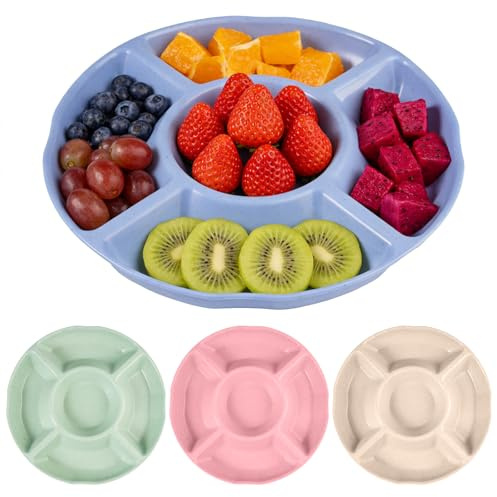 4 Stück Snackteller Mit 5 Fächern Rund, Bunt Süßigkeiten Teller Snackschale Mit Fächern Kunststoff, Snackteller Mit Fächern22.5 cm, Stapelbarer Obstteller Plastik für Home Party für Desserts Snacks | Teller Snackschale, Snackteller Mit Fächern, Stapelbarer Obstteller Plastik für Home Party für Desserts Snacks