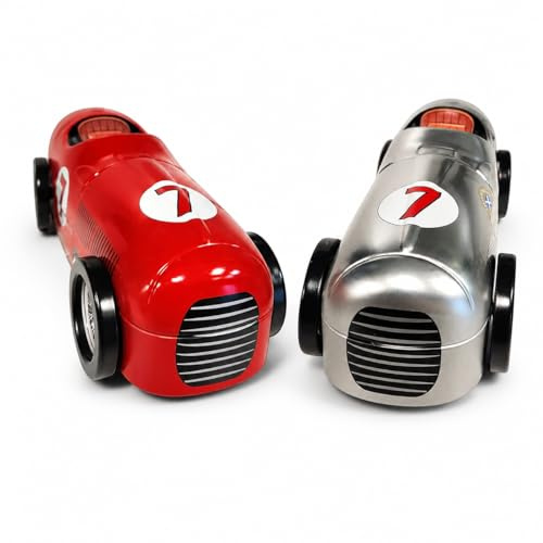 Vintage Racing Car Shortbread Biscuit Gift Tin Pack of 2 (Red & Silver) 2 x 90g Collectible Metal Biscuit Tins