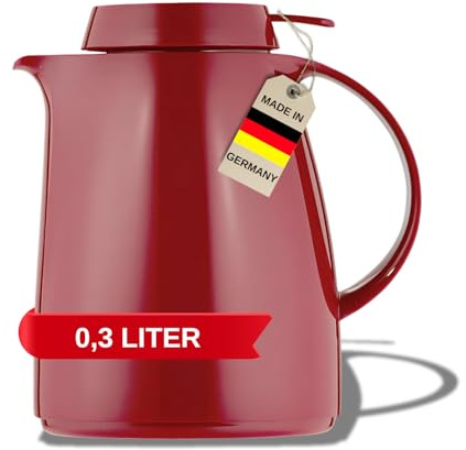 Helios Servitherm Thermoskanne Rot 0,3L – 6h Heiß - Hält Getränke heiß & kalt – Einhandbedienung - Robustes Design für Kaffee & Tee