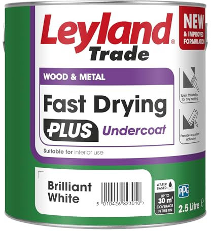Leyland Trade – Wood & Metal - Fast Drying Plus - Undercoat - Brilliant White – Ideal Foundation Coating – Excellent Adhesion - 2.5L