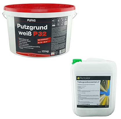 Sparset: Pufas Putzgrund P32 innen und außen 15kg + Pictolor Tiefengrundkonzentrat LF 10 Liter