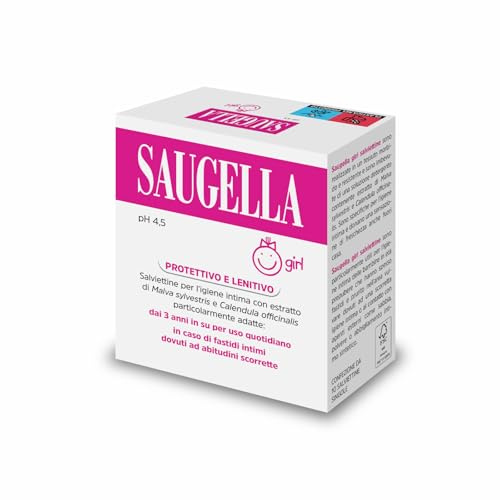 Saugella Girl, Intime-Schutz- und Beruhigungstücher, pH 4,5, mit Ringelblumenextrakt, geben Frische, optimal für Mädchen im Vorpuberalter, für den täglichen Gebrauch, 10 Stück