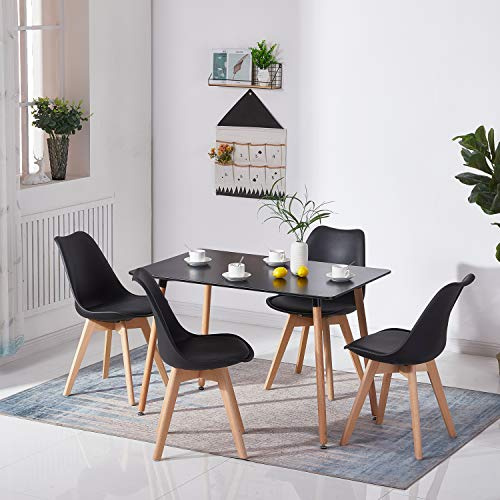 H.J WeDoo Esstisch und 4 Stühle, skandinavisches Tischset und Stühle, für Küche, Wohnzimmer, Schwarz, 110 cm