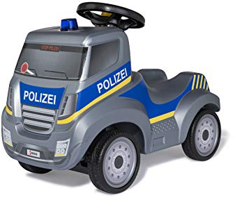 Ferbedo Polizei Rutscher (Babyrutscher mit Blaulicht + Sirene, Lenkrad mit Hupe, Polizei-Fahrzeug mit Kniemulde, Flüsterlaufreifen) 171106, Grau, 59 x 30 x 44 cm