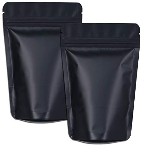 XFXIA 100-pack Mylar luktsäkra påsar, folie Ziplock-säckar, återförslutningsbar stående förpackningspåse för matförvaring, godis, kaka, badsalt (10 x 15 cm, svart)