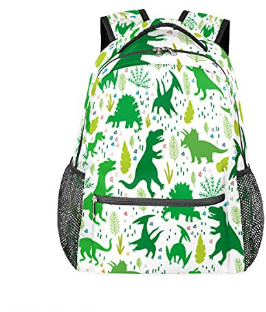SEEKJOYS Rucksack mit grünem Dinosaurier-Muster, personalisiertes Muster, Büchertaschen, Freizeit-Rucksack für Teenager, Jungen und Mädchen, Rucksack, Laptop, athletisch, Outdoor, Wandern, Camping,