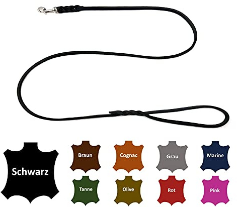 Hundeleine Fettleder kleine Hunde/große Hunde MIT Handschlaufe Made IN Germany 1m - 5m (2m X 8mm, Schwarz)
