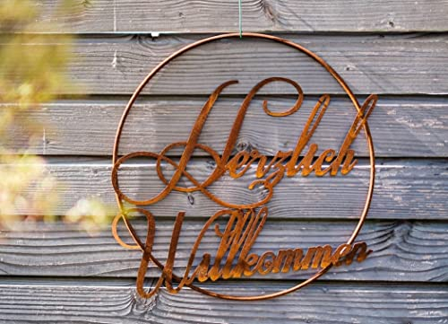 Rostalgie Edelrost Ring mit Schriftzug Herzlich Willkommen - Höhe 43 cm