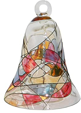 CRISTALICA Glasglocke m. Kette 12cm zum Hängen Tischglocke klar bunt mundgeblasen
