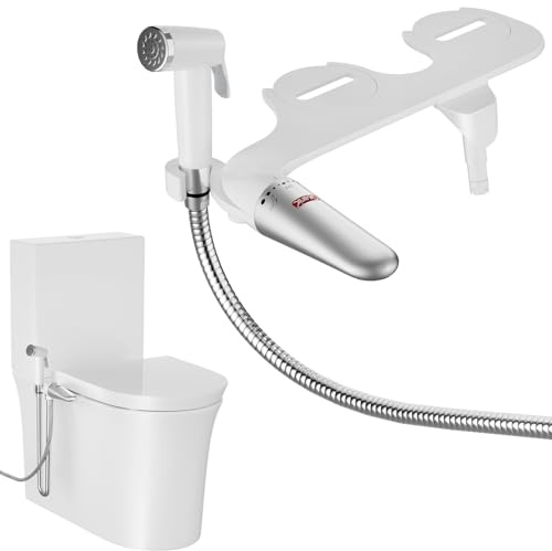 DEANIC Accessoire de bidet 2 en 1 avec pulvérisateur de bidet de bain, buse de pression d'eau réglable ultra fine, pulvérisateur à main non électrique pour siège de toilette (blanc argenté)