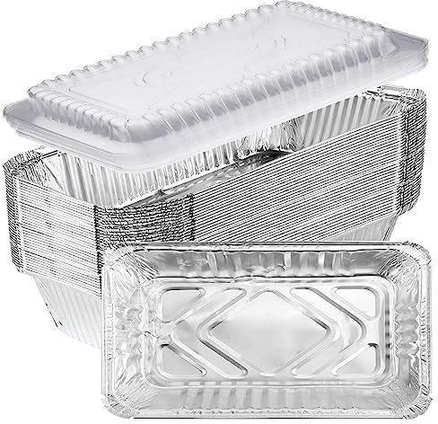 Olymajy Foil Food Containers with Lids, 25PCS 670ml Foil Trays, Large Aluminium Foil Trays with Transparent Lid, Aluminium Foil Food Containers for Baking, Roasting, Cooking