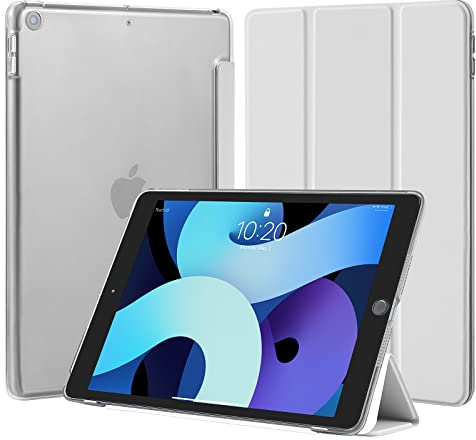4UBonLife Hülle für iPad 9./8./7. Generation 2021 2020 2019, Hellgrau | Schutzhülle für iPad 10,2 Zoll, Dünn Ständer Smart Case mit Hart PC Transluzent Rückseite Schale Cover, Auto Schlaf/Wach