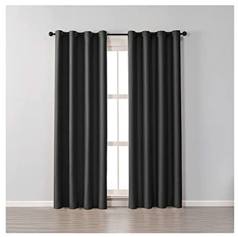 KnSam Curtains for Girls, Black, H 244 x W 107 cm, Plain Curtain with Eyelets, Short Look, Opaque, Outdoor, Polyester, Children's Room, Set of 2