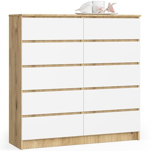 AKORD Grande Commode | Armoire à comode | Gain de Place | Pratique | Robuste | Guidage à roulettes | Chant ABS | Commode Rangement | Meubles de Salon | Chêne Artisan