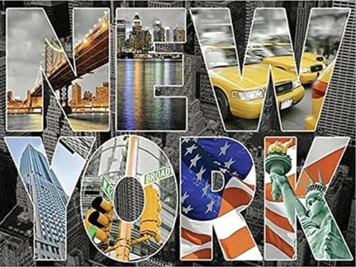 YSCOLOR Diamond Painting Gör Det Själv New York City Elements 5D Diamantmålningssatser För Vuxna Full Borrrund 30X40cm