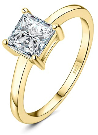 JewelryPalace Classic Princess Cut 1ct Zirconia Solitaire Löftesring För Damer, Smyckeset, Förlovningsring Silver 925 Med Sten Kvinnor, Simulerade Diamantjubileumsvigselringar Guldpläterade 62