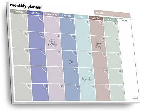 Monthly Planner –100gsm Paper, 52 Tear-off Sheets - A4 Size Undated Calendar and Scheduler - Colour Coded Days, and Notes Area - Perfect for Home and Work