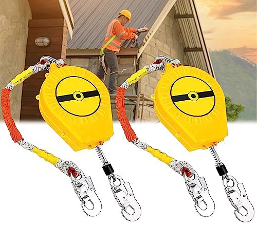 3-20m Höhensicherungsgerät, Absturzsicherung Einziehbar mit Automatischer Sperrfunktion, Fallschutz Abseilgerät für Dachdecker und Lastenaufzug, 2 pc, Max Belastung: 150kg(Size:10m)