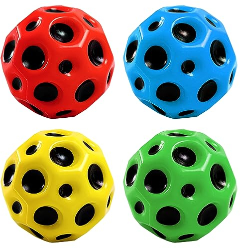 VBXPOU Mondball 4 Stück Hohe Bounce Loch Ball Space Ball, Wasserball Neopren Kinder Bouncing Ball Hüpfball Hüpfende Spielzeugkugel für Kinder