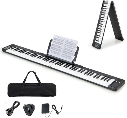 Maxmass 88 Keys Folding Digital Piano, Portable Electronic Keyboard with Bluetooth MIDI Function, Dual Speakers, Carry Bag, Sustain Pedal, Full Size Semi-Weighted Piano for Beginners Adults (Black)