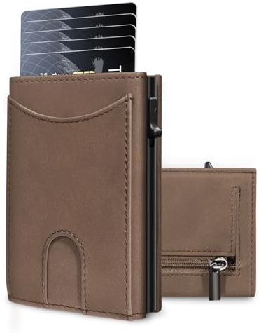 UNOSEKS Geldbörse Herren mit RFID Schutz - Slim Wallet mit Münzfach, Kartenetui & ID Cases for Men, Kreditkartenetui bis 1-6 Karten (Kaffeefarbe)