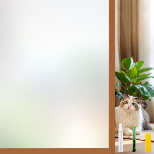 COUNTEWOL Window Privacy Film Frosted Glass Window Film Heat Blocking Window Tinting Film for Home Non Adhesive Static Cling Removable Frosting Bathroom Door (Pure, 17.5 x 78.7 Inch)