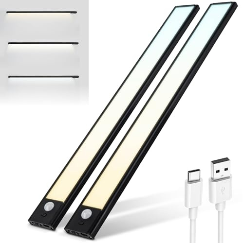 Brendz Armoire Detecteur Mouvement, Reglette LED Rechargeable USB-C, 3 Températures de Couleur, Dressing, Lampe de Placard, Dimmables, Bande Magnétique pour Armoires, Couloirs, 2 x 40cm