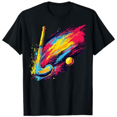 Bunt bemalter Feldhockeyschläger auf künstlerischem Feldhockey T-Shirt