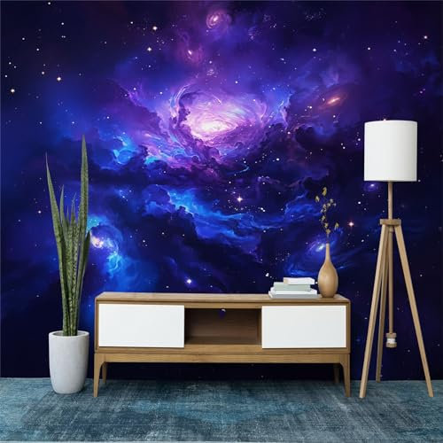 Fototapeten Fantasy Galaxie Gestreift Wandtapete B200 x H140 cm, Lila Vliestapete Wandbilder Tapete 3D Effekt für Wohnzimmer Schlafzimmer Kinderzimmer Wanddekoration Kindertapete