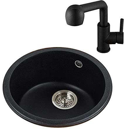 Lavello Da Cucina Lavello Lavello Da Cucina Rotonda In Pietra Di Quarzo Nero Mini Lavello Da Balcone Con Rubinetto E Accessori