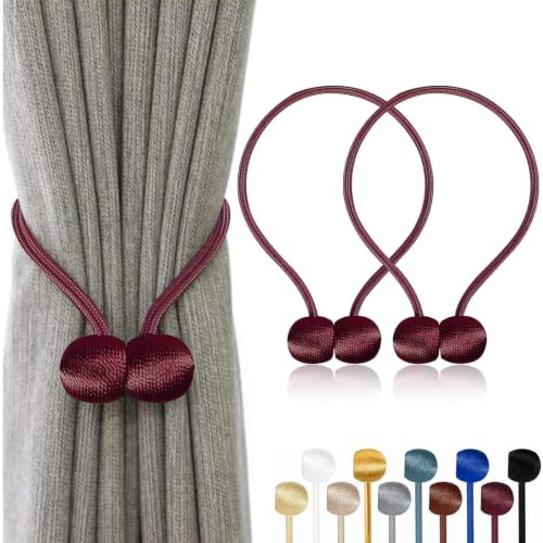 TopHomer Magnetiska gardinomtag 2-pack - 10 färgalternativ | Ingen borrinstallation för alla rumstyper (djupröd)